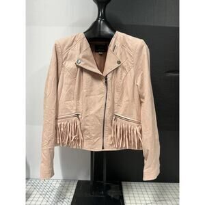 Seth Aaron Womens Pale Pink Faux Suede Cropped Style Moto Jacket w/fringe Sz‎ 14
